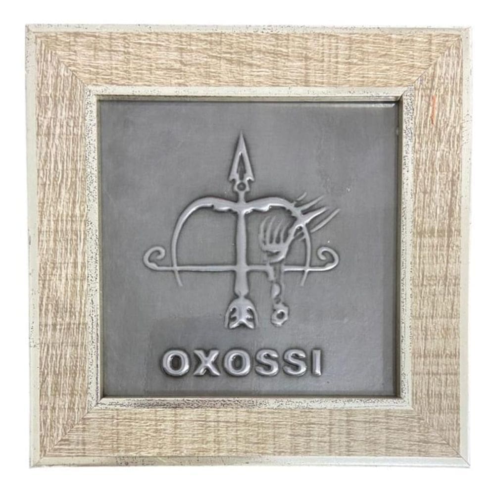 Quadro Oxossi Orixá Madeira Carvalho E Metal 13 X13 Cm