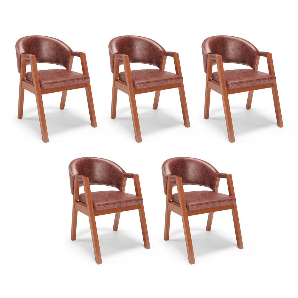 Kit 05 Cadeiras de Jantar e Living Anisha Estofada Couríssimo Marrom Cleveland - Desk Design