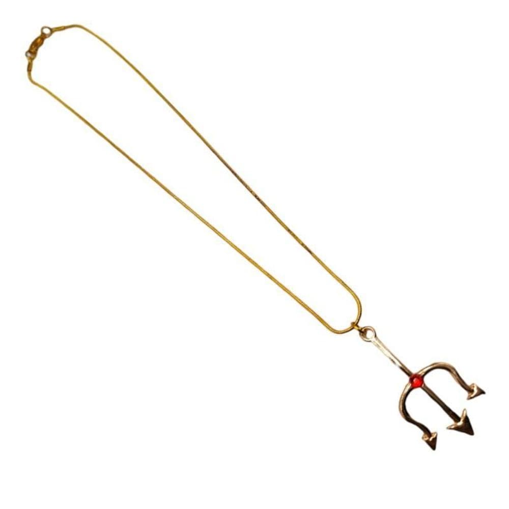 Corrente Com Pingente Tridente Pomba Gira 4,1 Cm Dourada