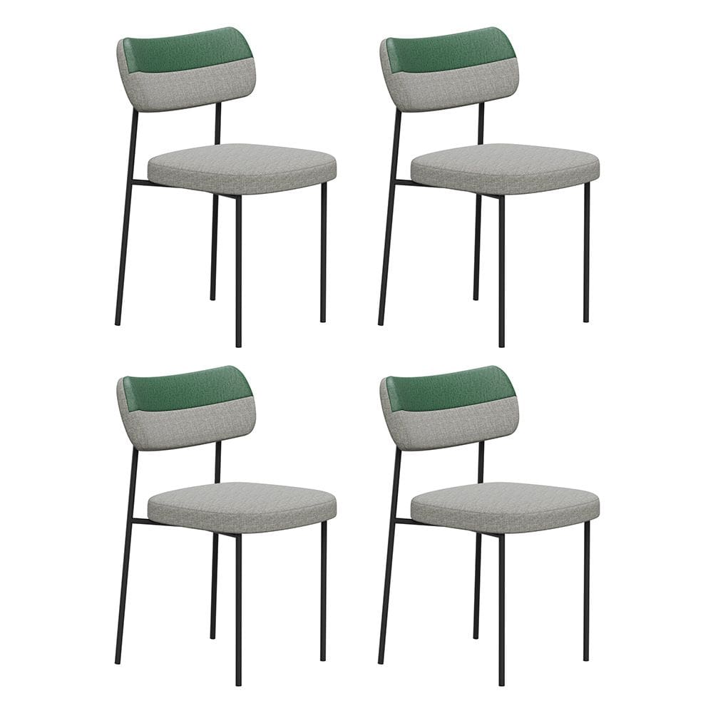 Kit 04 Cadeiras Sala de Jantar Lila Estofada com Encosto Couríssimo Verde Linho Cinza - Desk Design