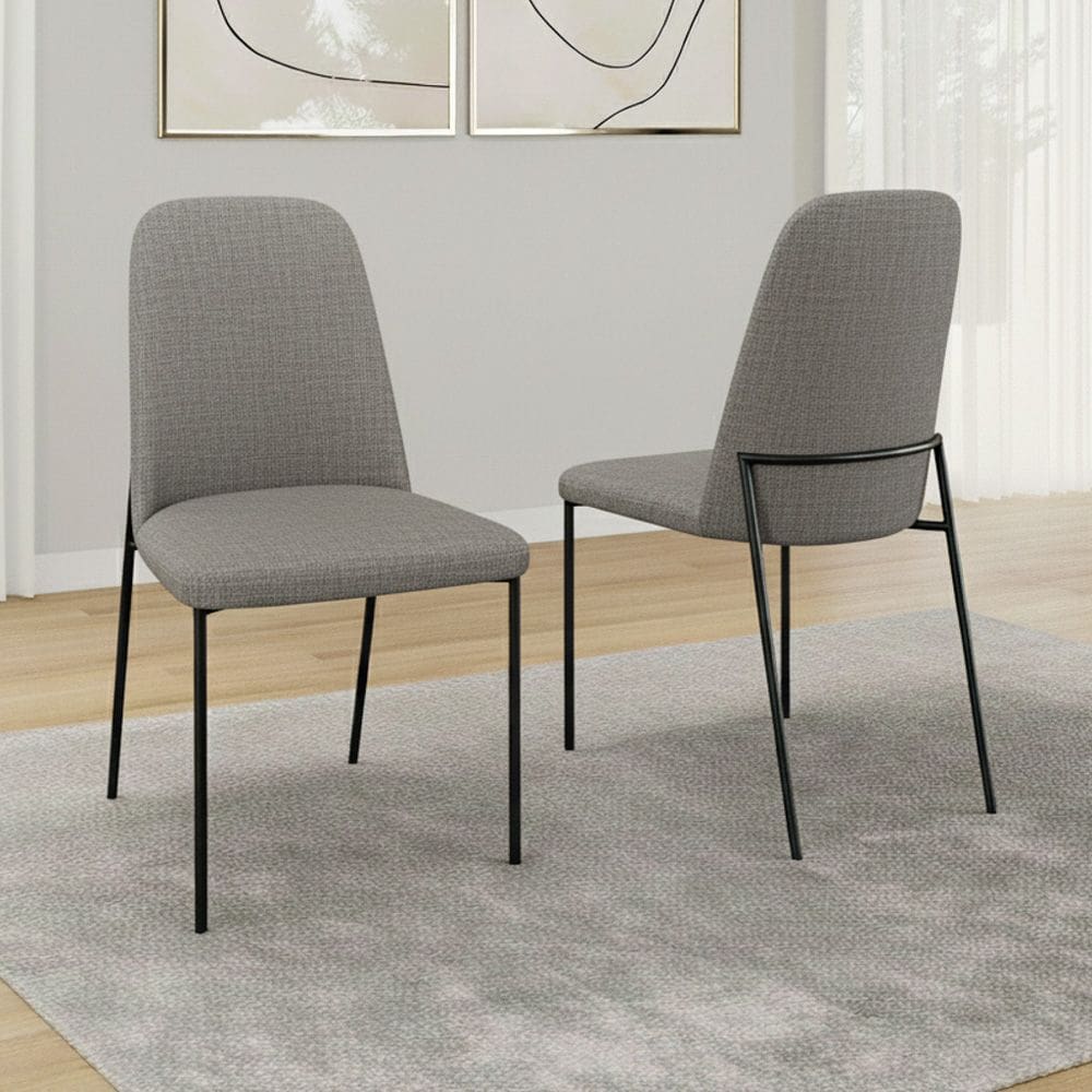 Kit 02 Cadeiras Sala de Jantar Lior com Encosto Estofado Base Preta Linho Cinza - Desk Design