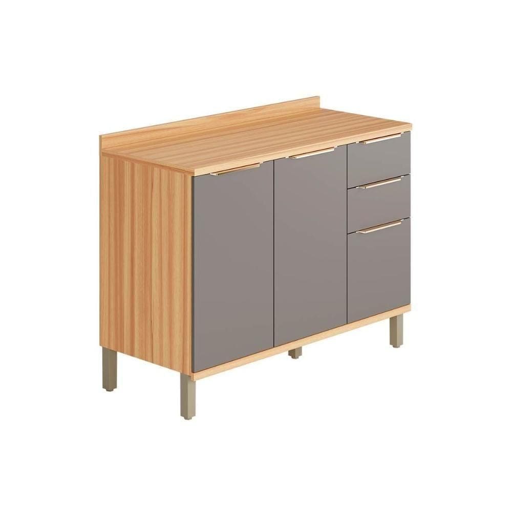 Balcão De Cozinha Modulado Sauvignon 2 Portas E 3 Gavetas P/ Pia C/ Tampo 120cm Amendoa/grafite - Ronipa