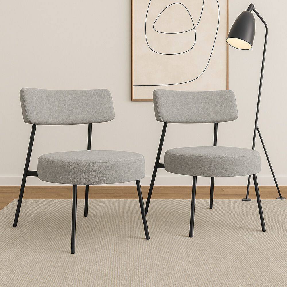 Kit 02 Poltronas Decorativas Sala de Estar Kobe Estofada com Encosto Linho Cinza - Desk Design