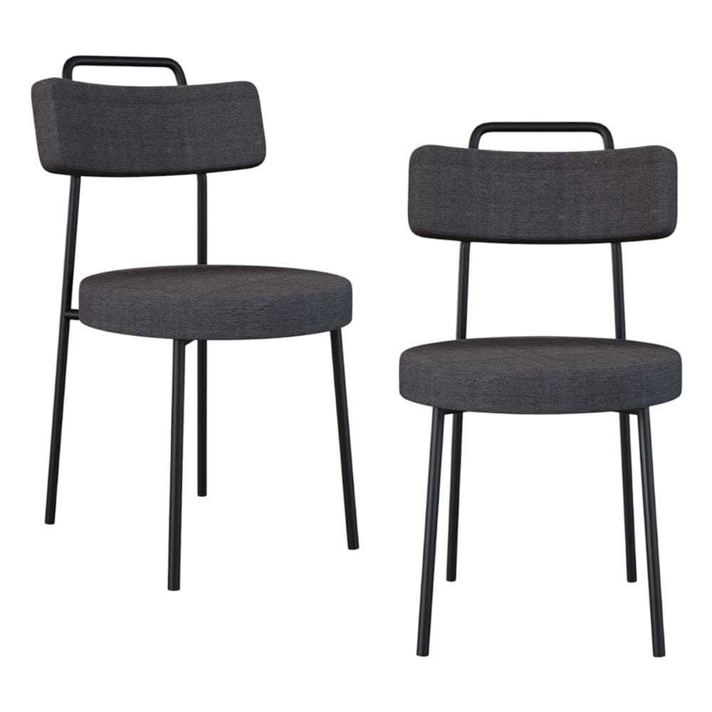 Kit 02 Cadeiras Sala de Jantar Kobe Estofada com Encosto Linho Grafite - Desk Design