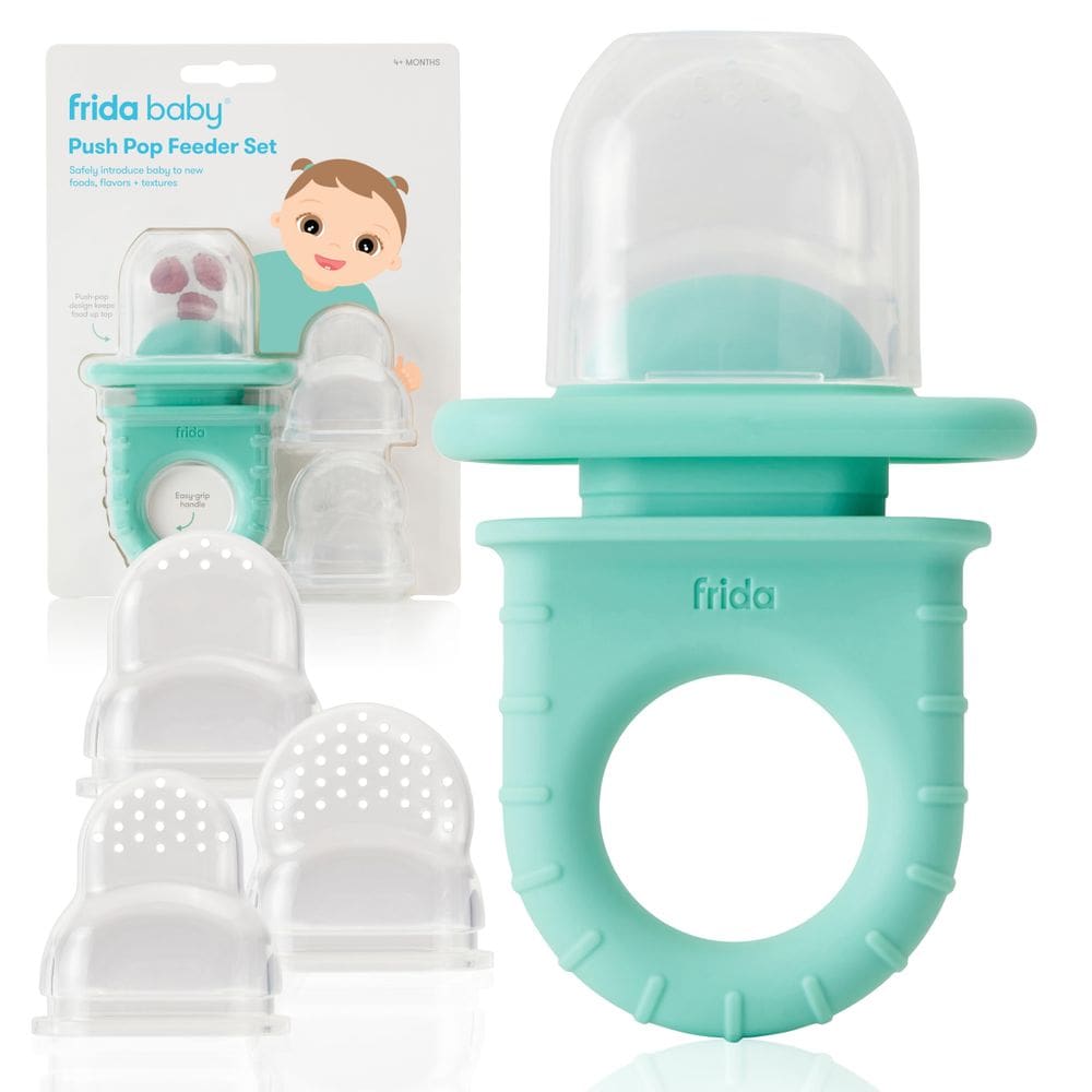 Alimentador de frutas para bebês Frida Baby Push Pop, sem BPA, verde-azulado, 3 unidades