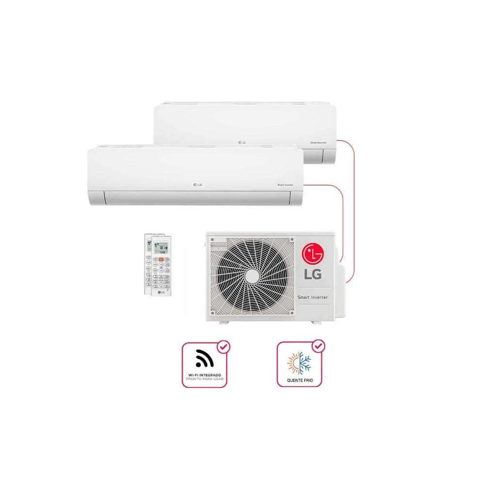 Ar condicionado Multi Split Inverter 2 ambientes (Hiwall 1X 9.000BTUS, 1X18.000BTUS) Quente/Frio WiFi integrado
