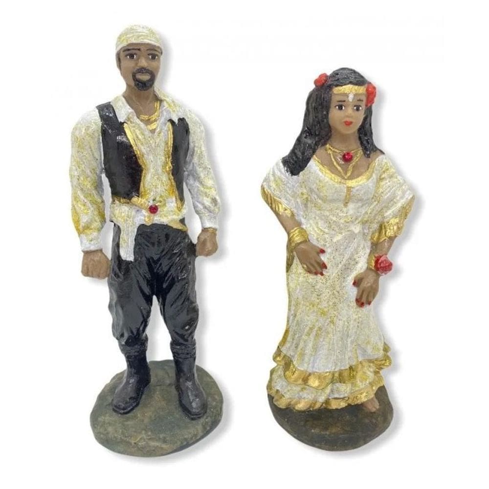 Escultura Umbanda Ciganos Casal Branco 15 Cm Em Resina
