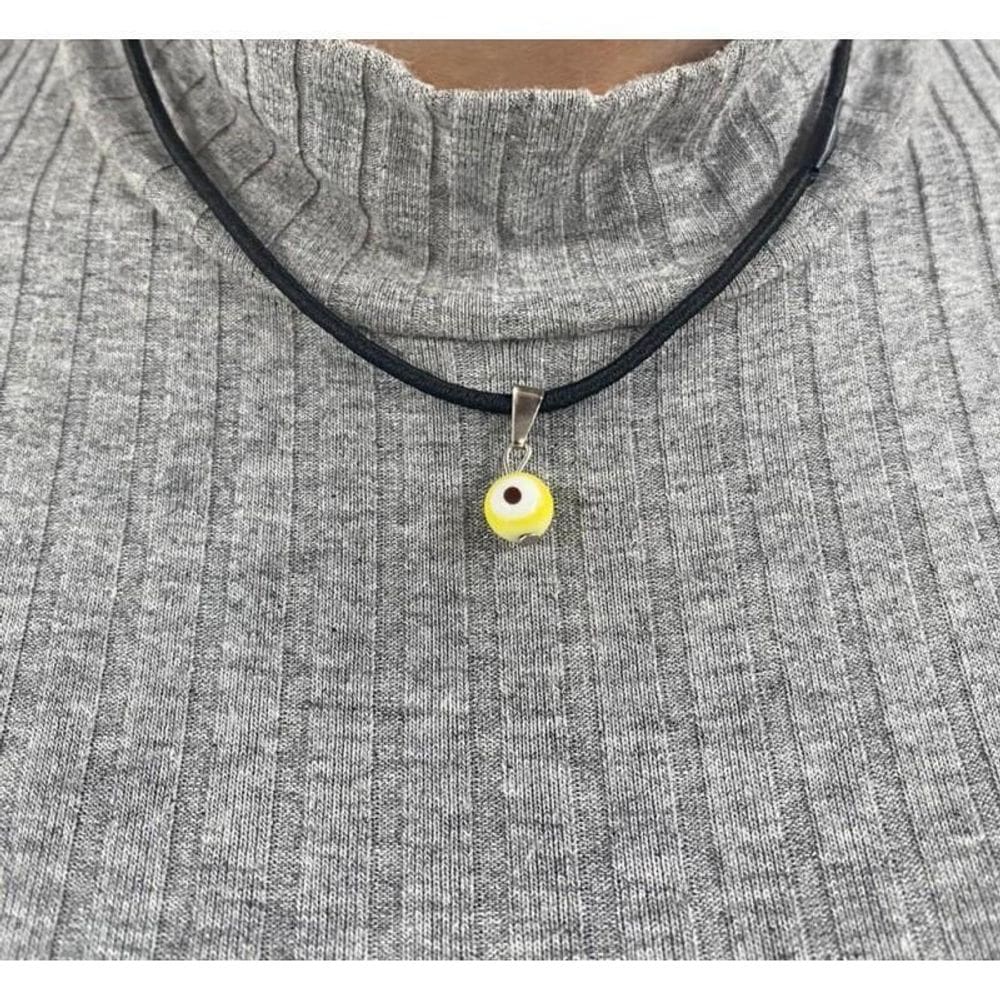 Cordão De Pescoço Olho Grego Amarelo Redondo 0,5 Cm