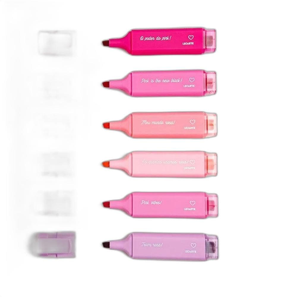 Marca Texto Pink Vibes Estojo Com 6 Cores Ponta Chanfrada