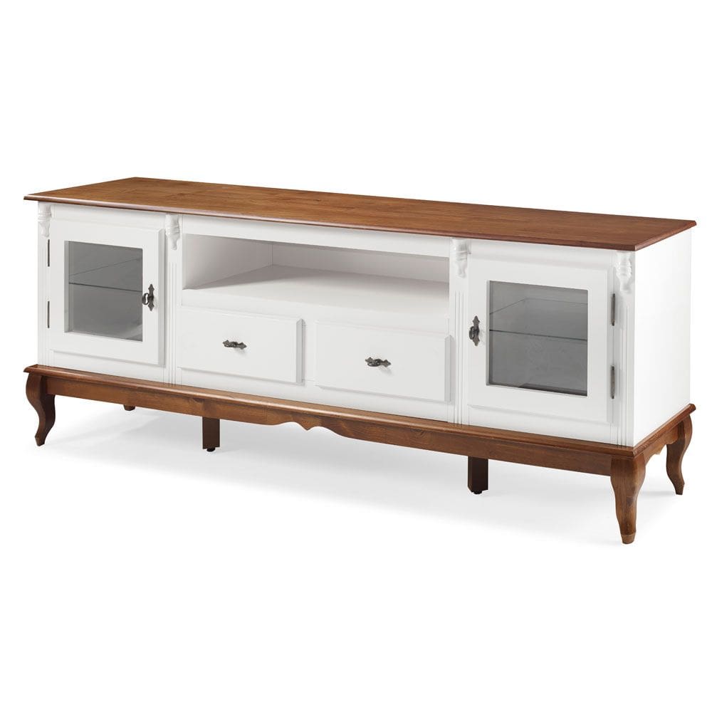 Rack para Tv com Pés Luis XV 2 Gavetas 2 Portas e Nicho 60503 Linz Móveis - Branco/Imbuia Glazer