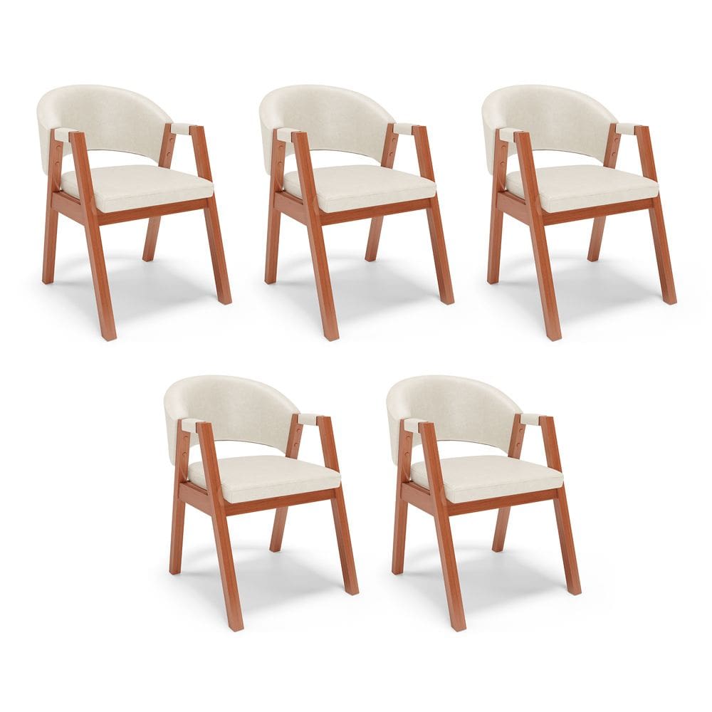 Kit 05 Cadeiras de Jantar e Living Anisha Estofada Couríssimo Bege - Desk Design