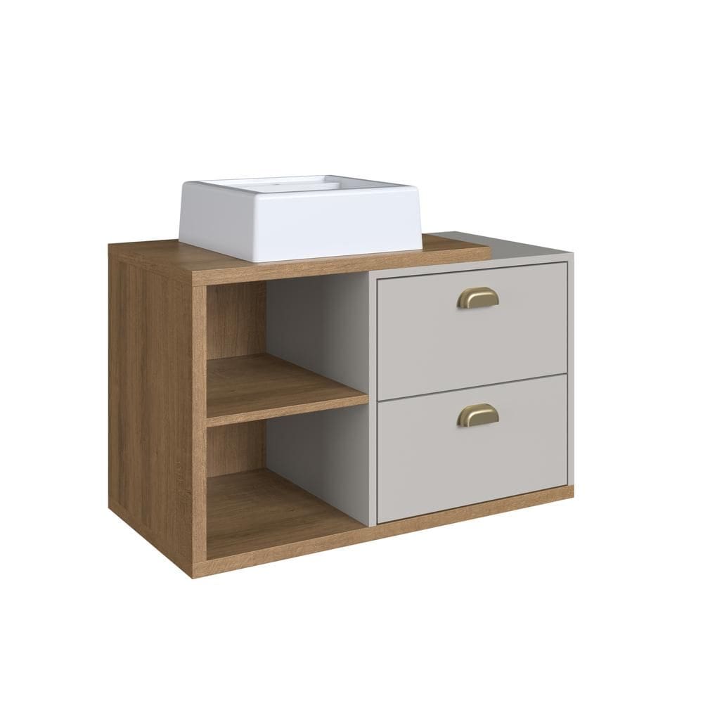 Gabinete de Banheiro Suspenso 80cm com Cuba 2 Gavetas Marrom/Arenas Helena BL8240 - Faema Móveis