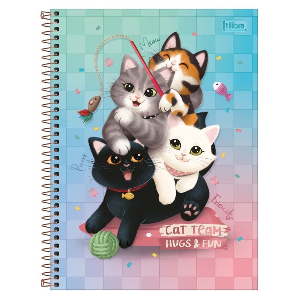 Caderno Universitário Espiral 1 Matéria Purrfect Cats 80 Folhas Tilibra | Gatos | Gatinhos | Decorada | Matérial Escolar