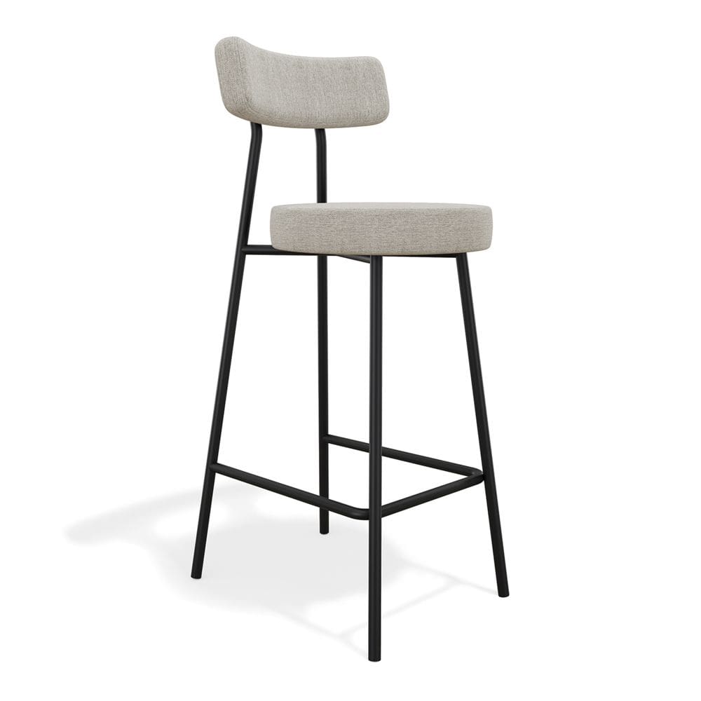 Banqueta Alta Cozinha Kobe Estofada com Encosto Linho Cinza - Desk Design