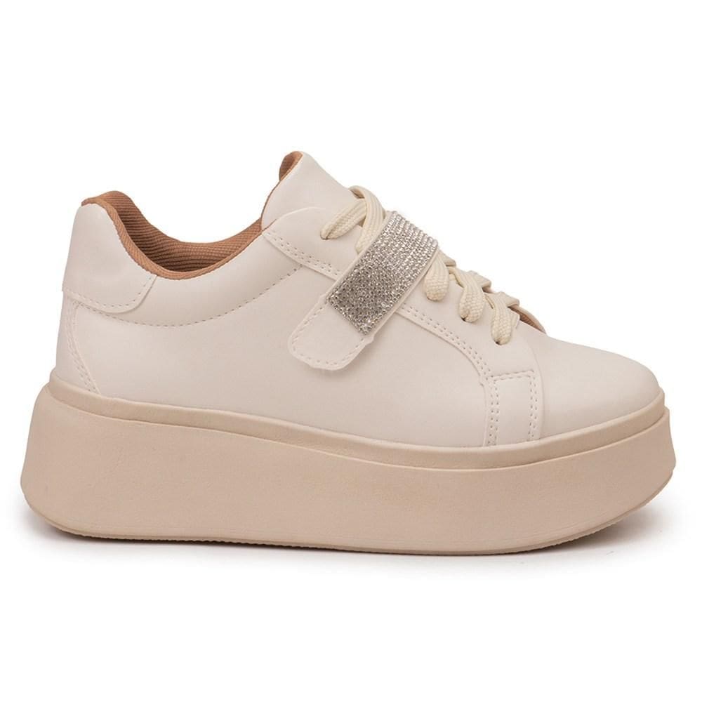 Tênis Feminino Plataforma Casual Strass Removível