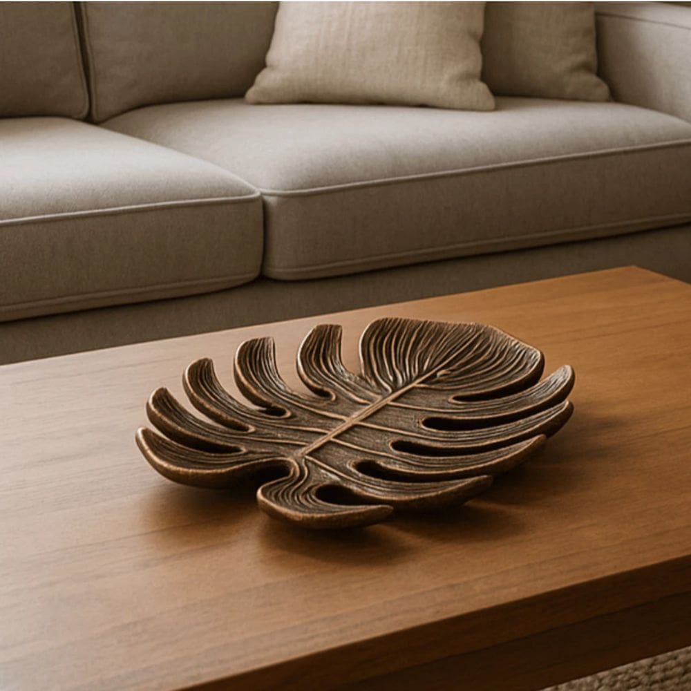 Bandeja Folha Costela de Adão Vazada 30cm Centro de Mesa Decorativo Sofisticado Elegante