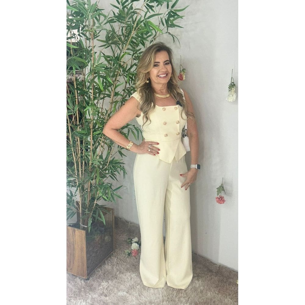 Macacão Alfaiataria Pantalona Fecho Ziper Nas Costa Crisconf