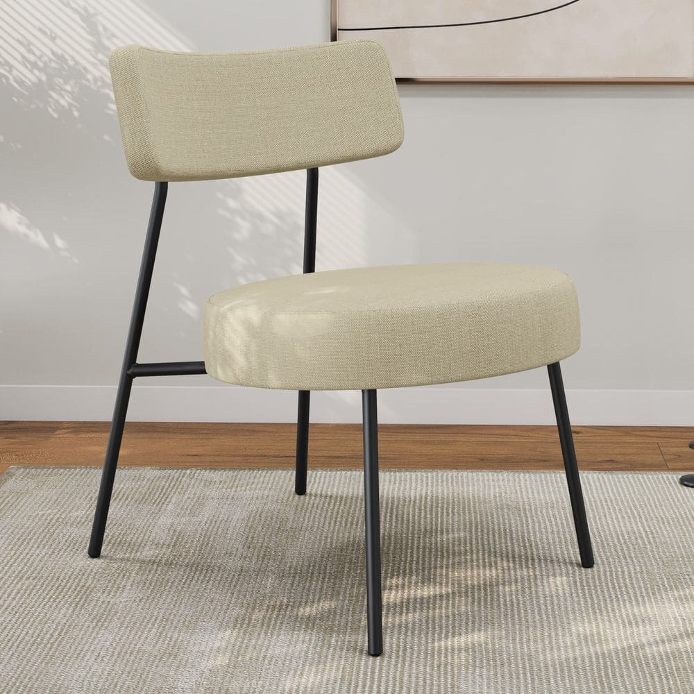 Poltrona Decorativa Sala de Estar Kobe Estofada com Encosto Linho Bege - Desk Design