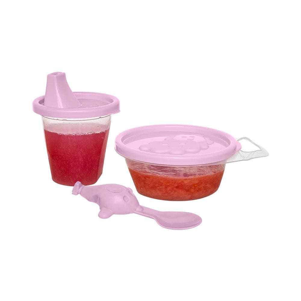 Kit Infantil Copo 245Ml + Pote 290Ml + Colher Rosa 7740