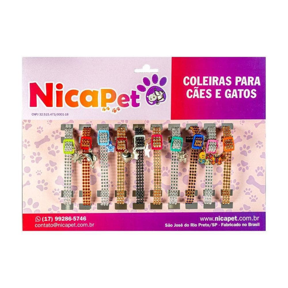 Coleira Strass com Pingentes para Gatos - Único