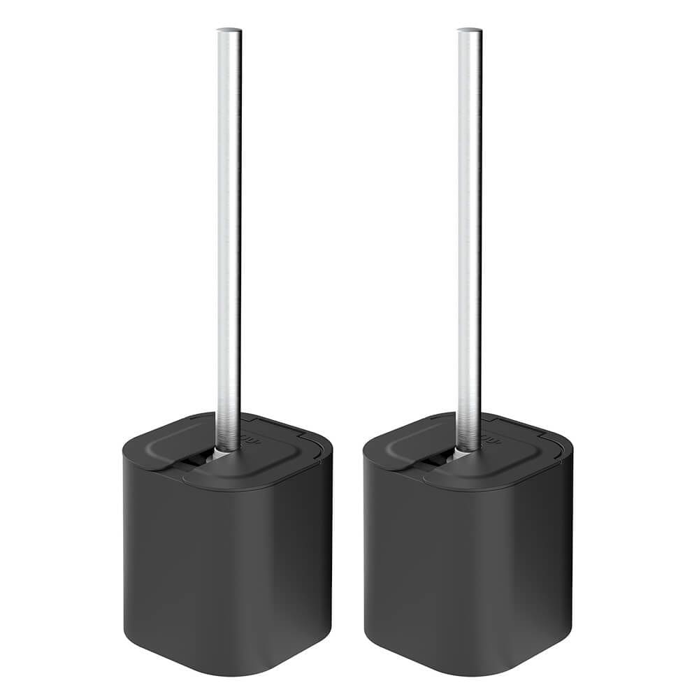 Jogo de Escovas Sanitárias Com Suporte e Tampa 2 Peças Dual Preta - Ou