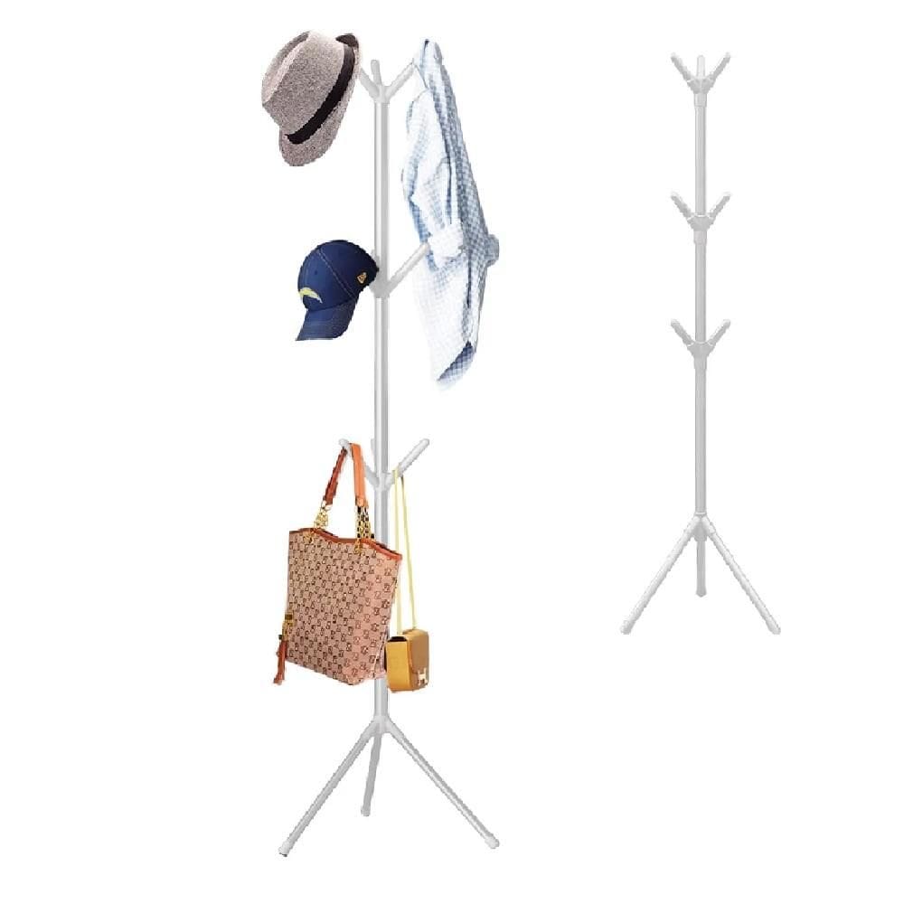 Cabideiro Organizador Roupas Bolsa Casaco Chapeu 9 Ganchos Multiuso Quarto Closet Vestiario Arara Portatil Branco