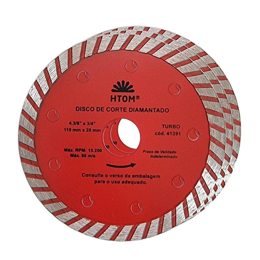 Kit 3 Discos De Corte Diamantado Turbo 110Mm Serra Mármore