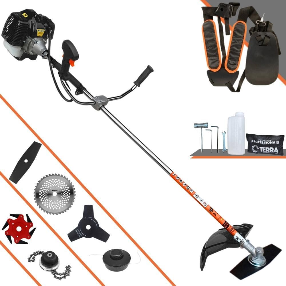 Roçadeira À Gasolina Terra GRH-520 52cc 2T 2,5HP Com Carretel + Faca 2 Pontas + Faca 3 Pontas + Faca 6 Pontas + Disco 40 Dentes de Vídea + Trimmer