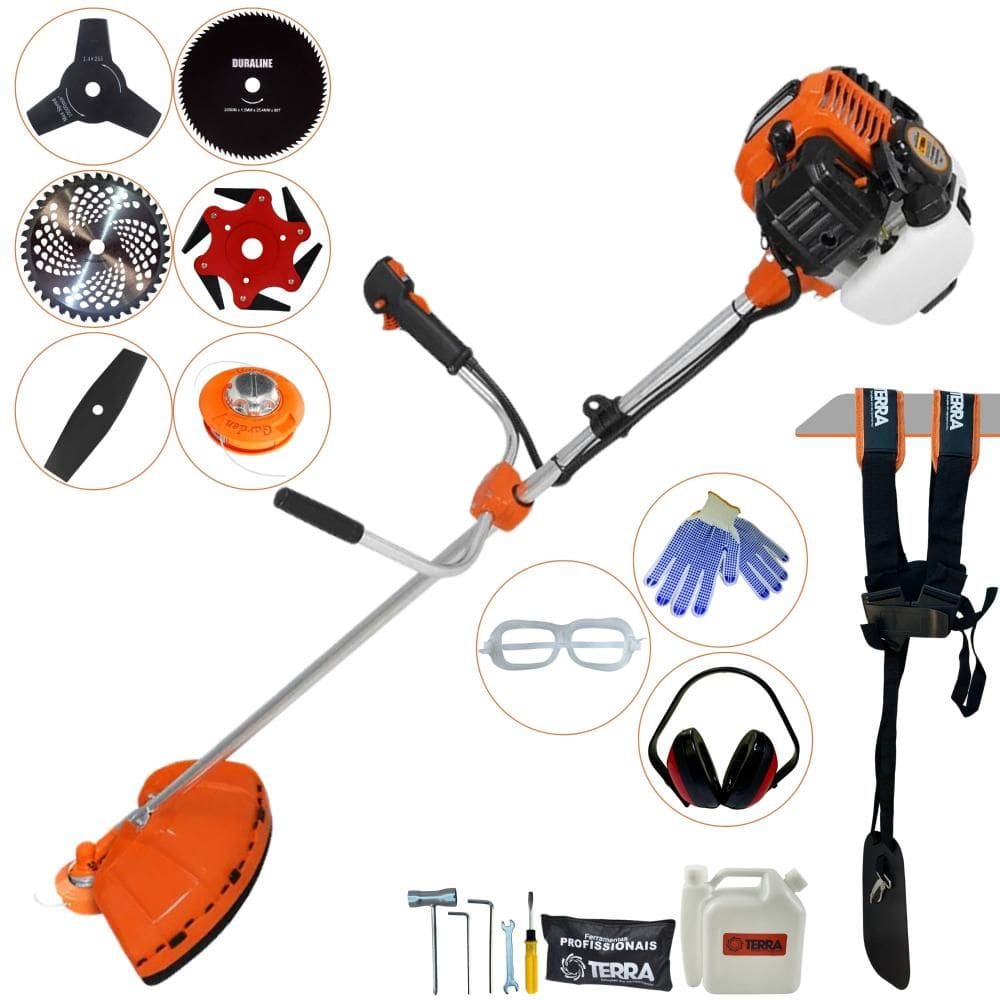 Roçadeira Multifuncional Completa Terra GR520XP À Gasolina 52cc 2,5HP Alta Rotação Ideal Para Todos os Tipos de Trabalhos Com 6 Opções de Cortes + EPI