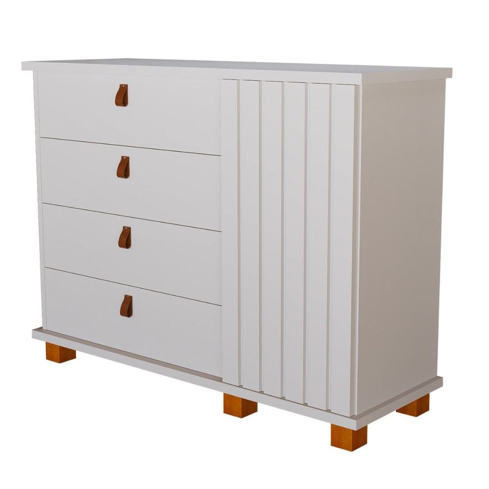 Cômoda Talismã com 4 Gavetas e Porta Ripada – Design Moderno e Funcional