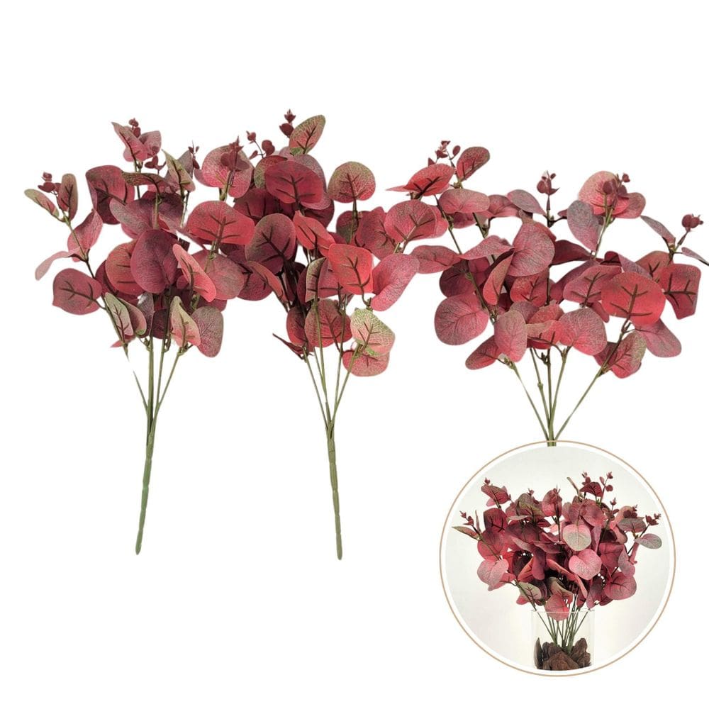 Eucalipto Vermelho Buquê Planta Artificial 36Cm 5 Galhos