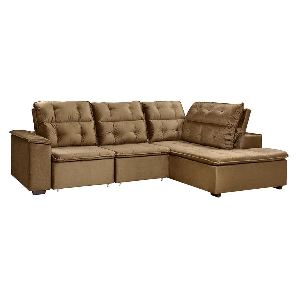 Sofá de Canto Retrátil e Reclinável com Chaise 3 Lugares Takei Viviane