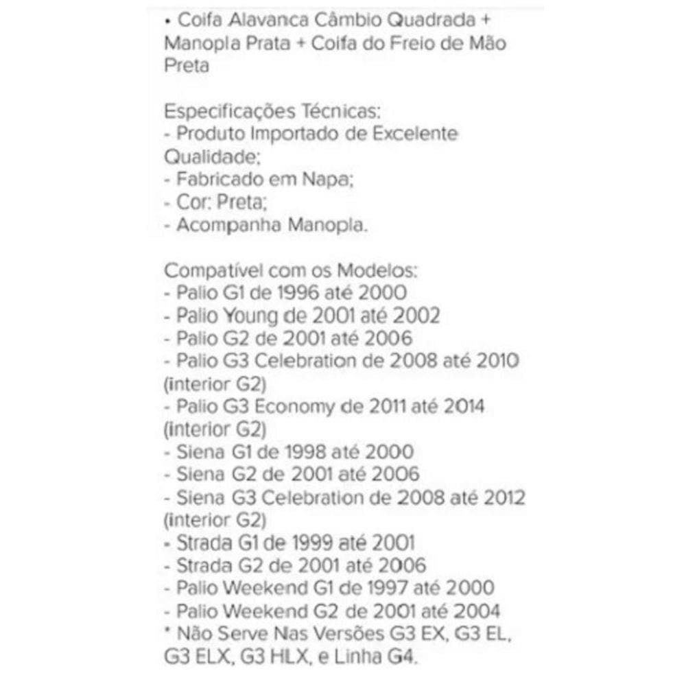 Coifa Câmbio Alavanca Freio Mão Bola Palio 1996 A 2011 Kit