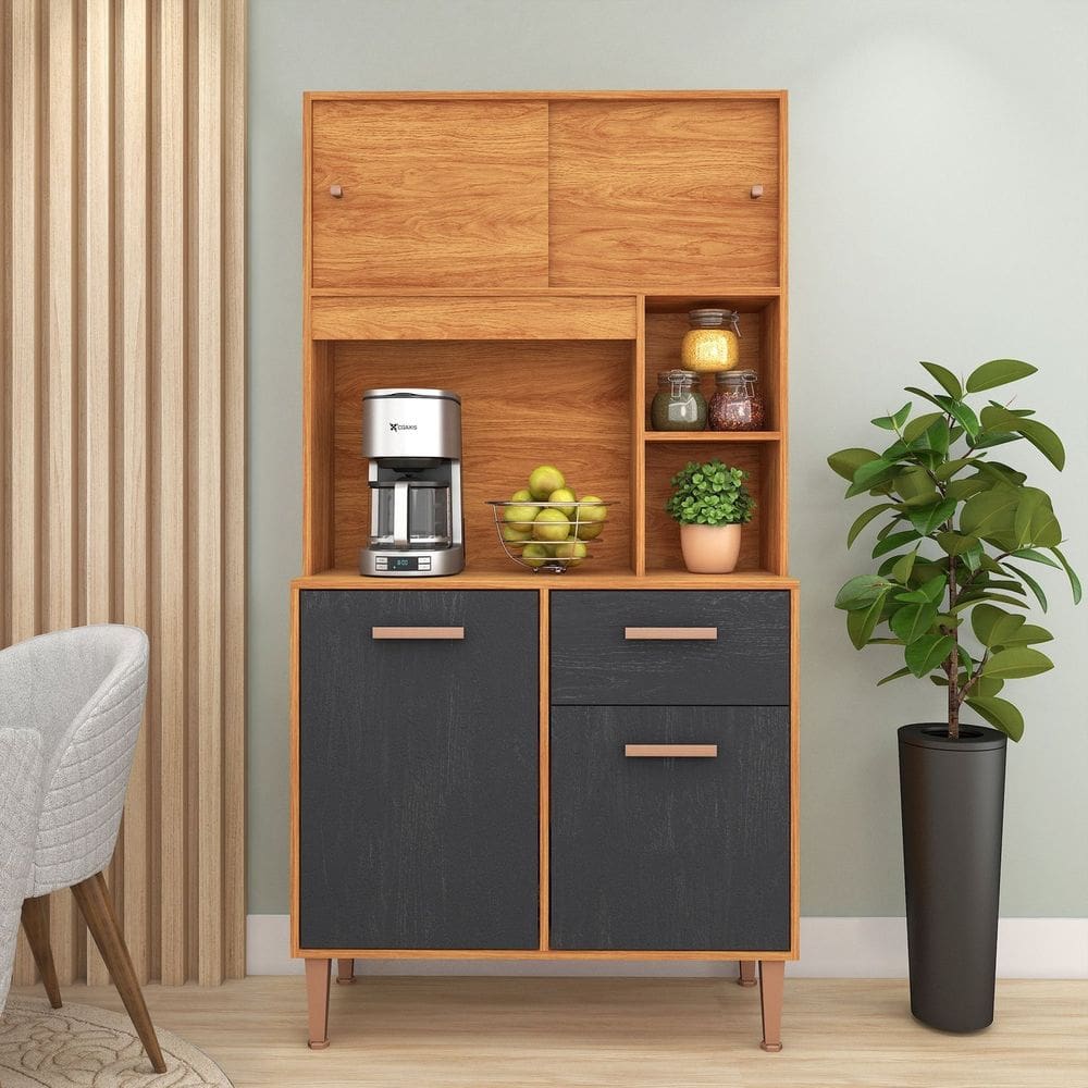 Cozinha Compacta 4 Portas 174cm X 90cm Dália Cinamomo/Grafite