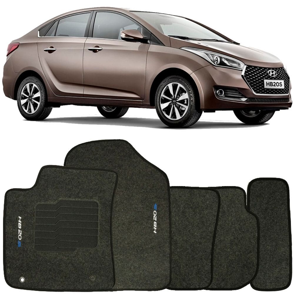 Jogo de Tapete Automotivo Carpete Hyundai Hb20S 2014 à 2019 Soft Logo Bordado 5 Peças