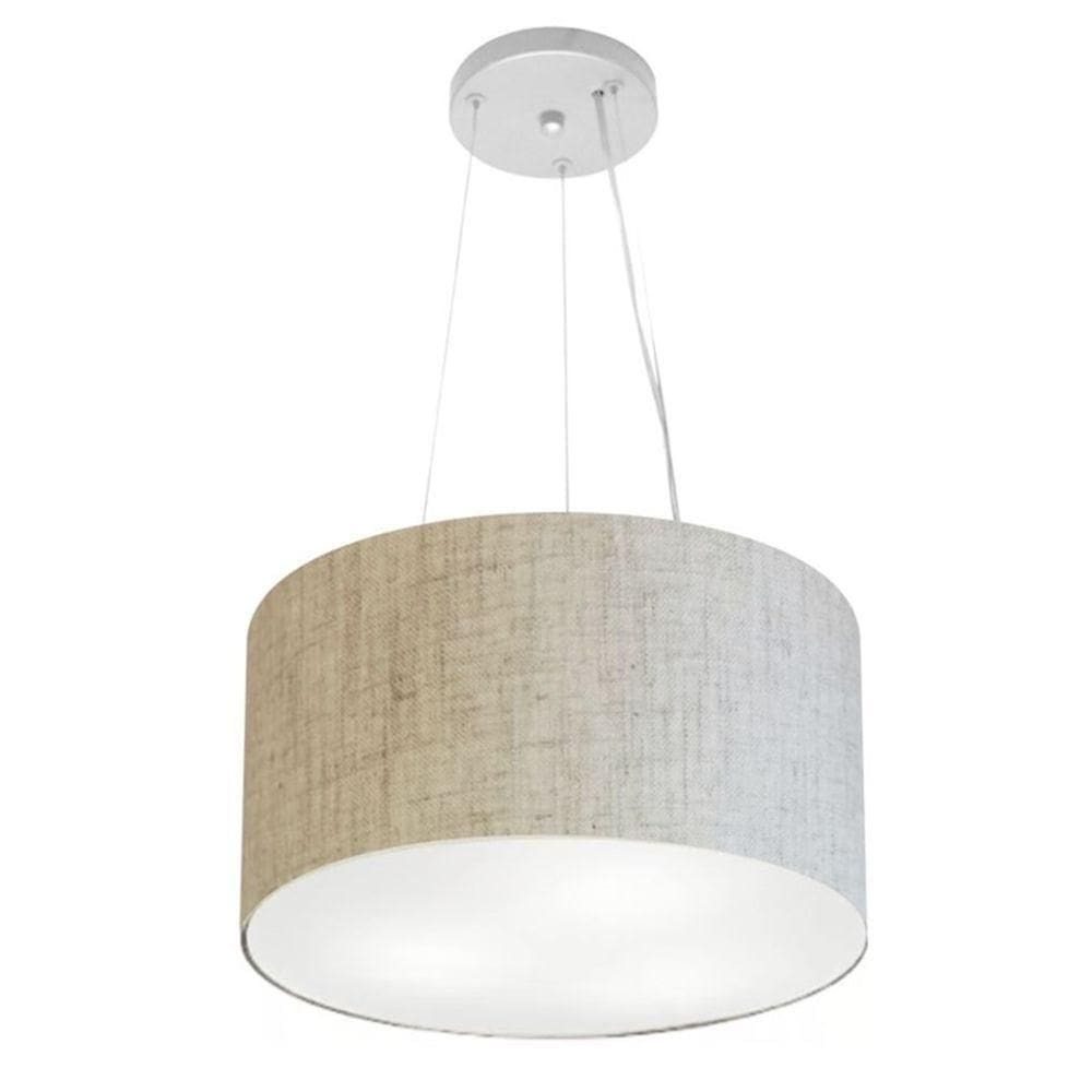 Lustre Pendente Cilíndrico Md-4009 Cúpula Em Tecido 40x21cm Rustico Bege - Bivolt