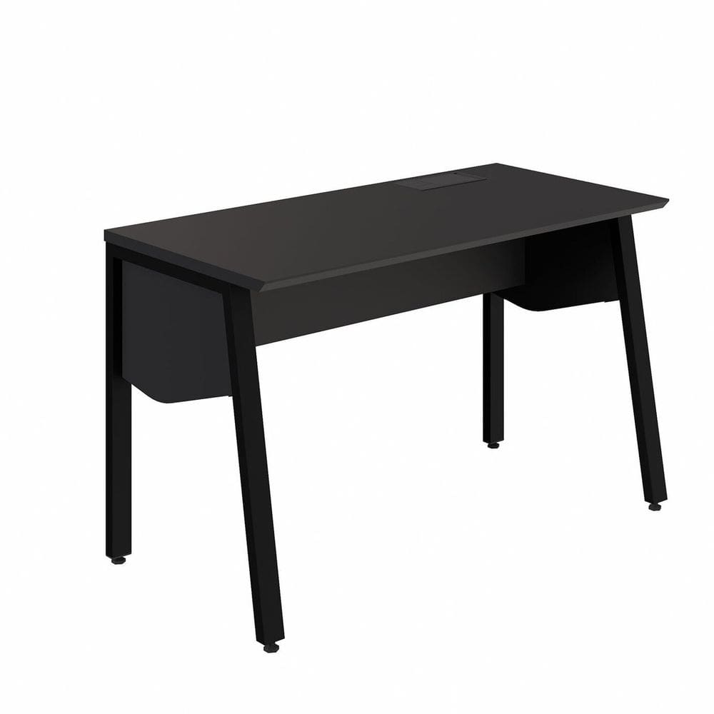 Estação Trabalho Plataforma Individual 135cm com Caixa de Tomadas Pés Cavalete Industrial Executive Preto