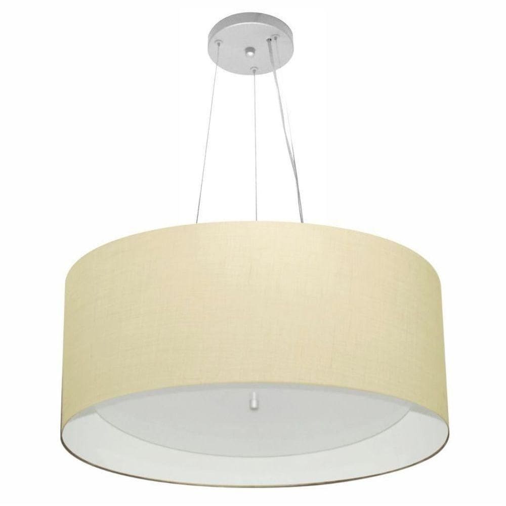 Lustre Pendente Cilíndrico Md-4145 Cúpula Em Tecido 50x25cm Algodão Crú / Branco - Bivolt