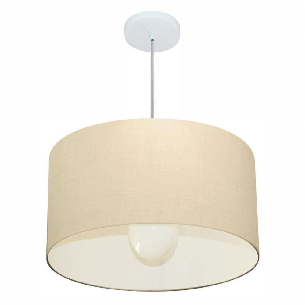 Lustre Pendente Cilíndrico Md-4069 Cúpula Em Tecido 50x30cm Algodão Crú - Bivolt
