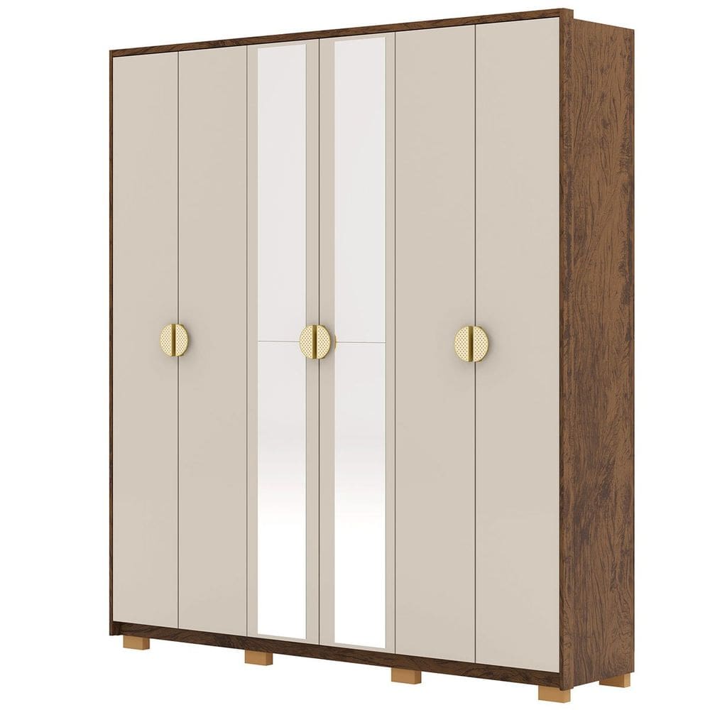 Guarda-Roupa Casal 100% MDF 6 Portas com Espelho Bolonha