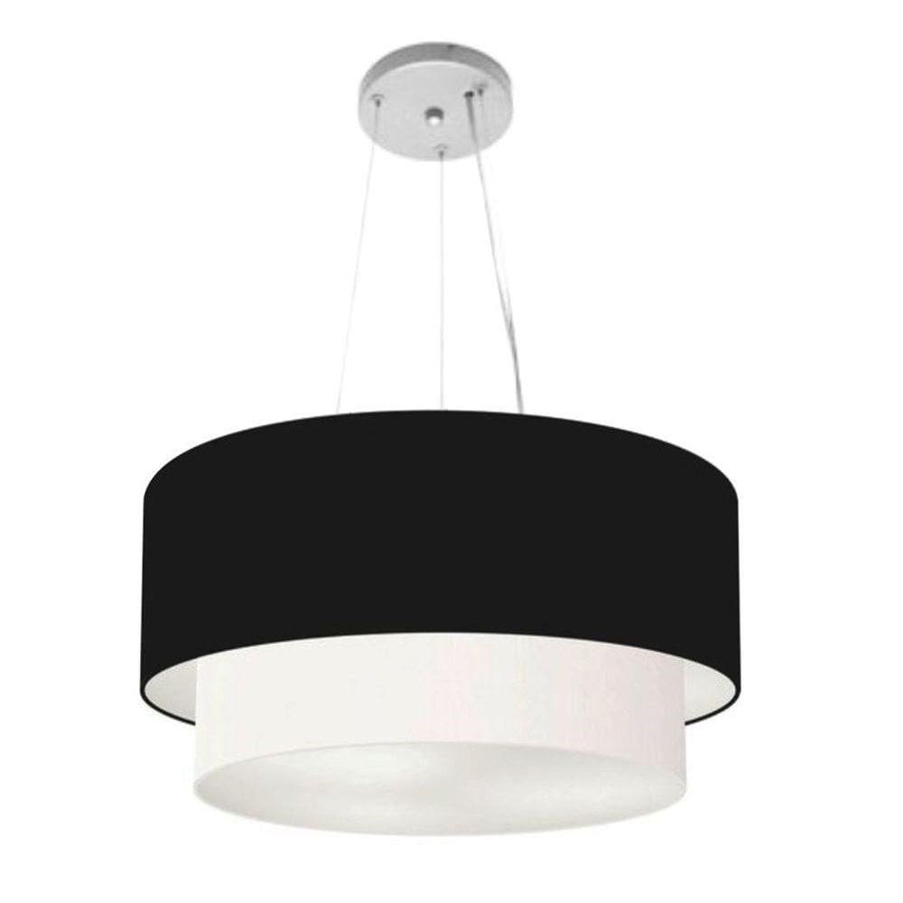 Lustre Pendente Duplo Cilíndrico Vivare Md-4370 Cúpula Em Tecido 55x50cm - Bivolt Preto-branco 127/220v