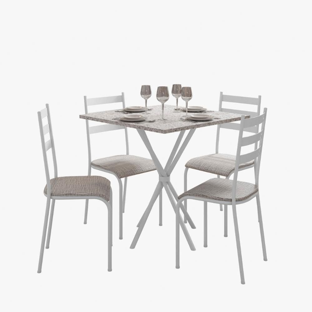 Kit Mesa Diamante 541 Sala de Jantar 4 Cadeiras Pés Tubular
