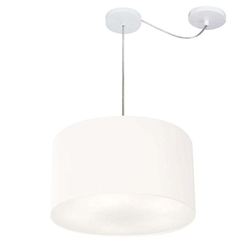 Lustre Pendente Cilíndrico Com Desvio De Centro Md-4166 Cúpula Em Tecido 40x25cm Branco - Bivolt