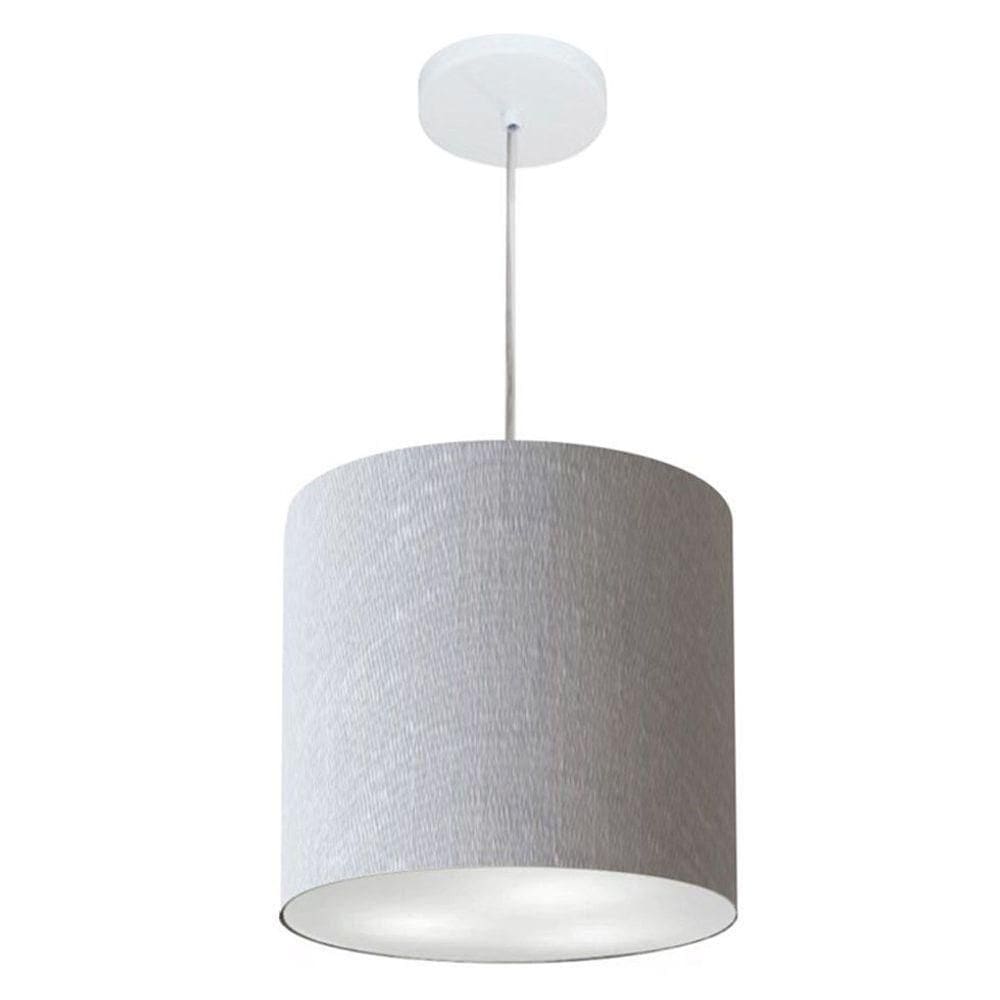 Lustre Pendente Cilíndrico Md-4036 Cúpula Em Tecido 30x31cm Rustico Cinza - Bivolt