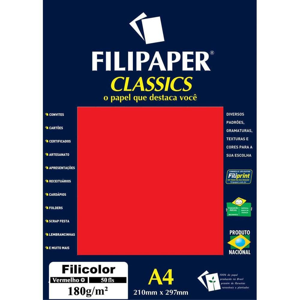 Papel A4 Color Filicolor Vermelho 180G.