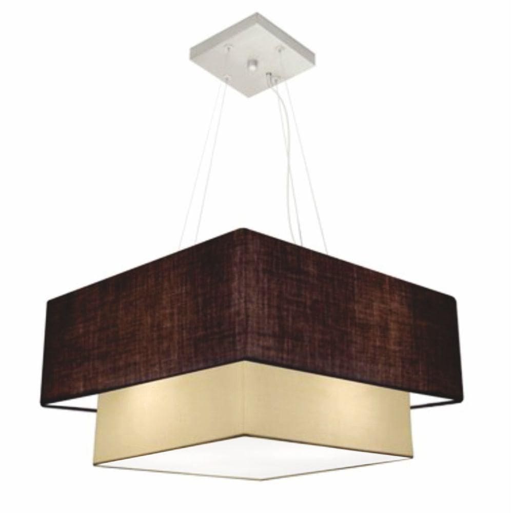 Lustre Pendente Duplo Quadrado Vivare Md-4347 Cúpula Em Tecido 80x70cm - Bivolt Café-algodão-crú 127/220v