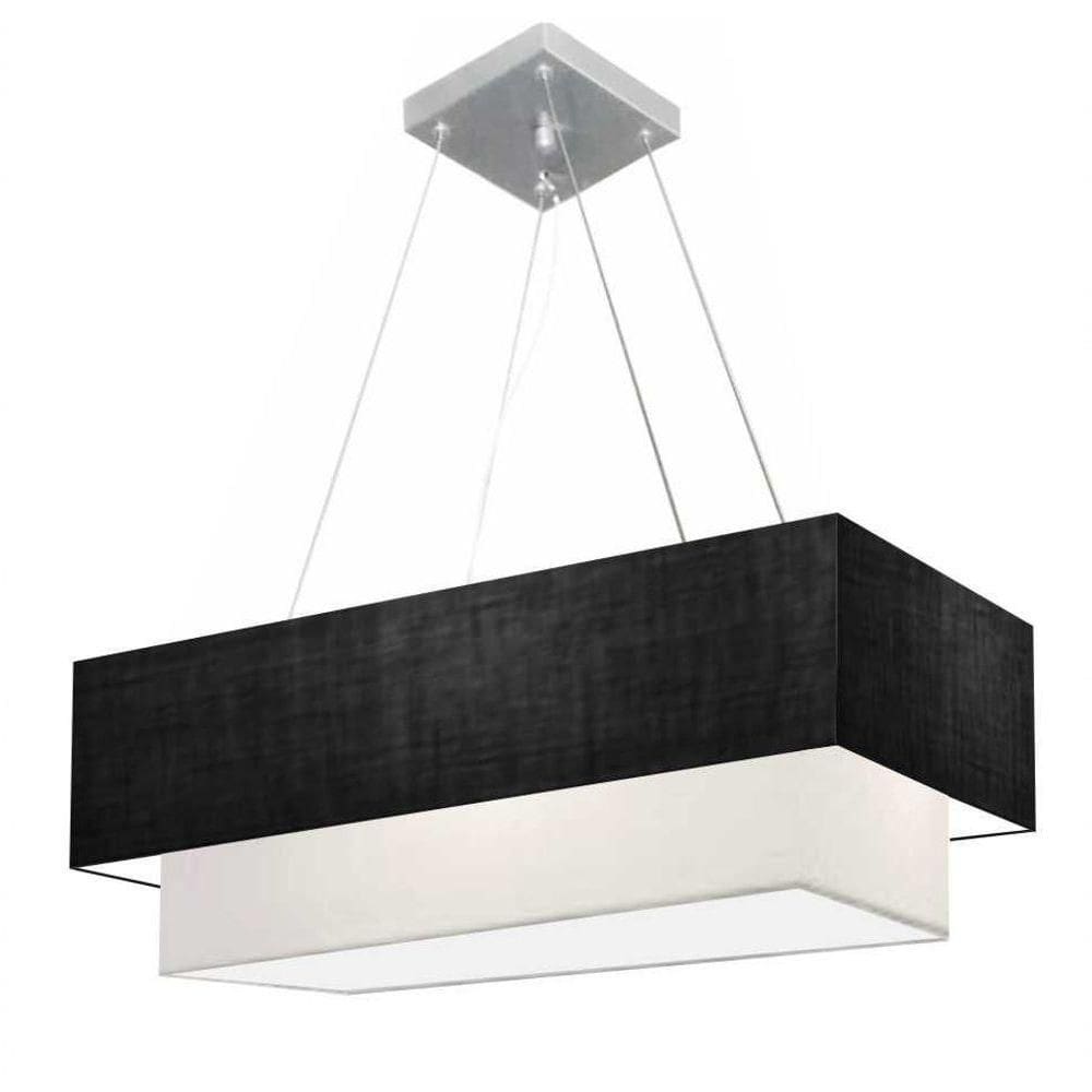 Lustre Pendente Duplo Retangular Vivare Md-4321 Cúpula Em Tecido 80x40cm X 70x30cm - Bivolt Preto-branco 127/220v