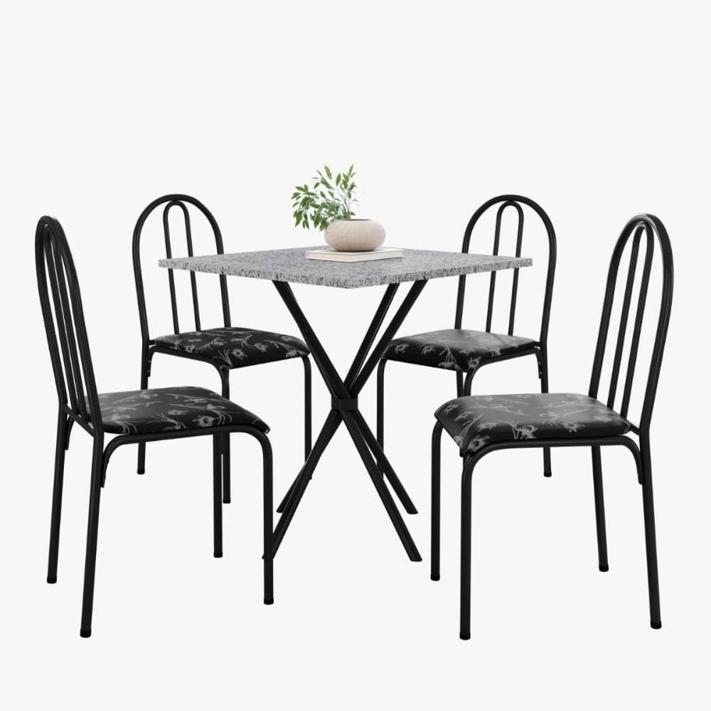 Kit Mesa Diamante 544 Sala de Jantar 4 Cadeiras Pés Tubular