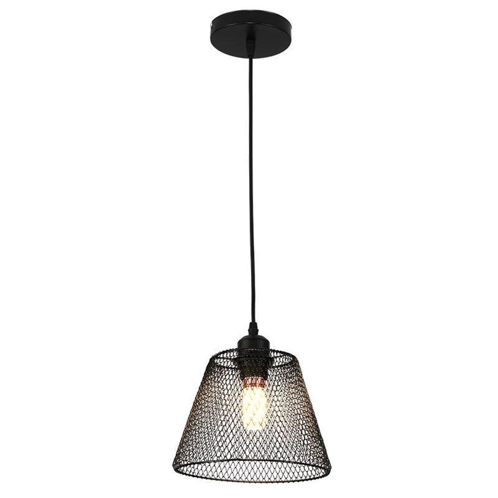 Luminária Pendente Decorativo Em Tela Metal Preto 1,50Cm