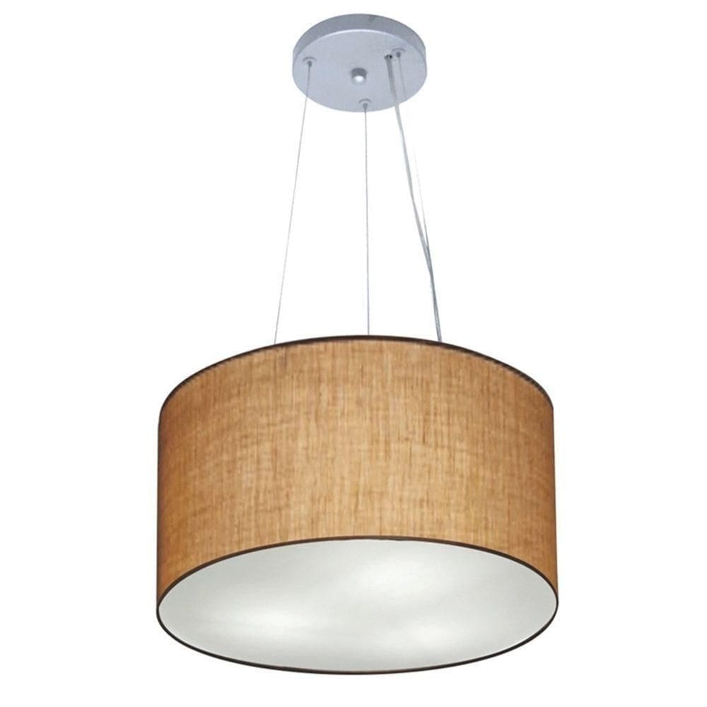 Lustre Pendente Cilíndrico Md-4009 Cúpula Em Tecido 40x21cm Palha - Bivolt